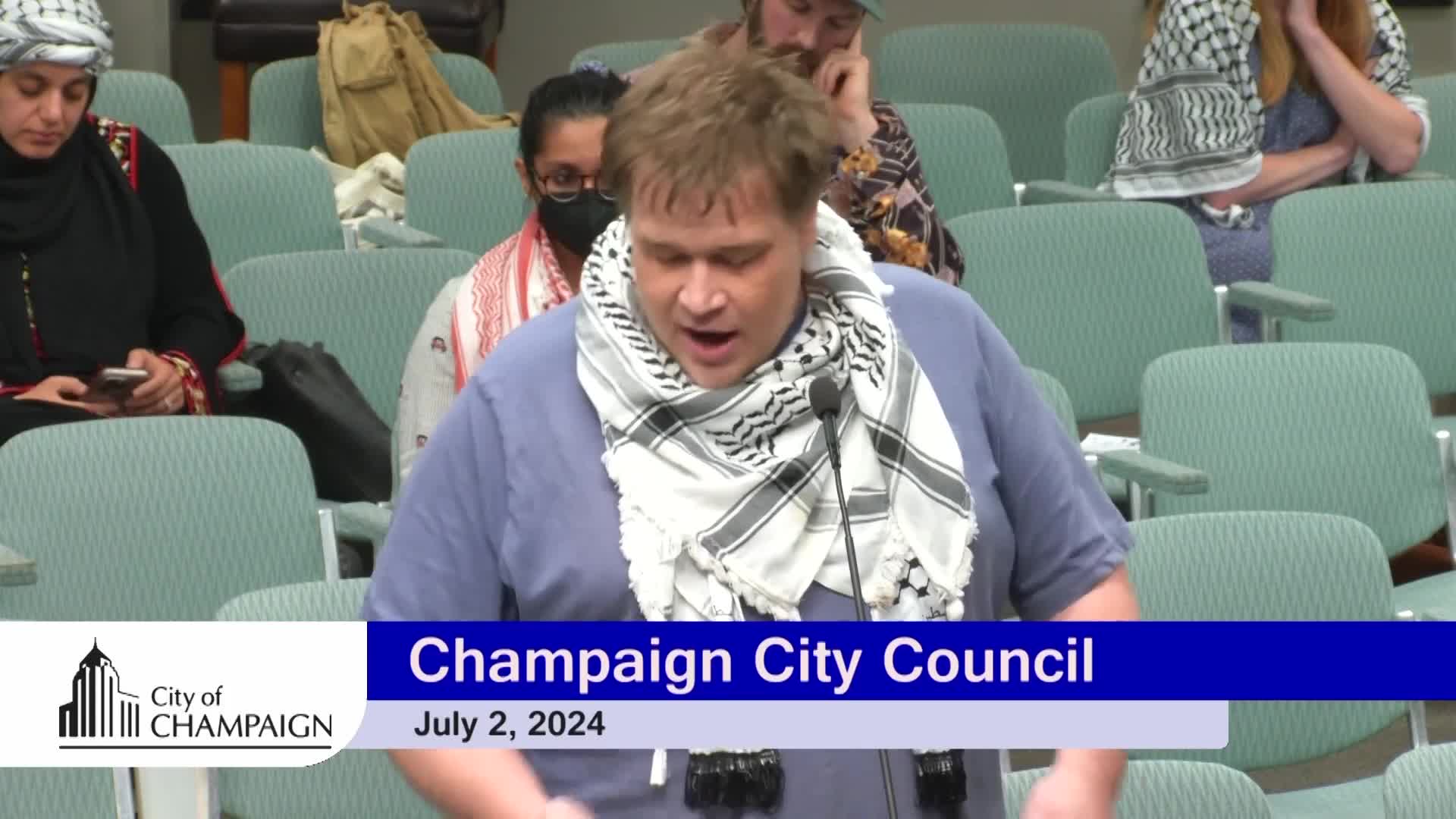 Activist urges council to prioritize humanity over war