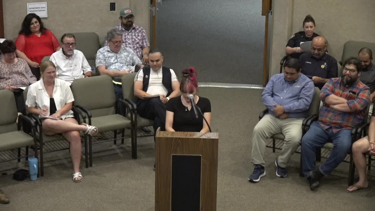Activist confronts council on funding Israel's war crimes