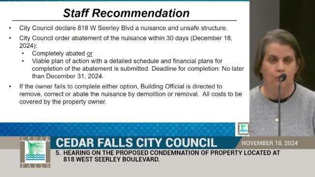 City Council Moves to Demolish Unsafe Property Amid Nuisance Concerns