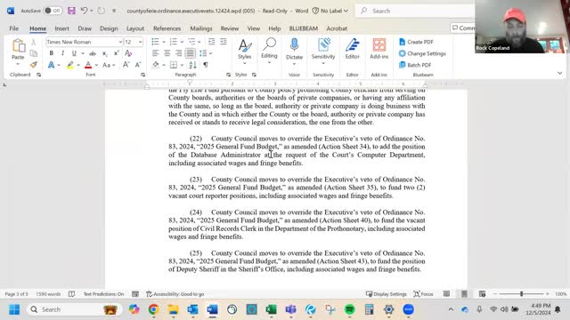 County council overrides executive veto to restore critical positions