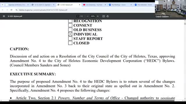 Helotes council restores mayoral nomination power, limits EDC-Chamber overlap and appoints two interim EDC members