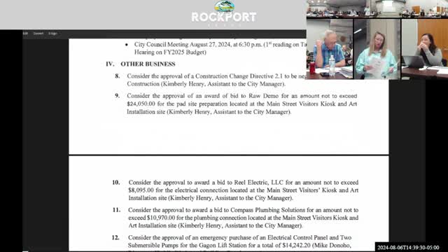 Council approves low bids for Main Street kiosk pad site: demo, electrical and plumbing contractors selected