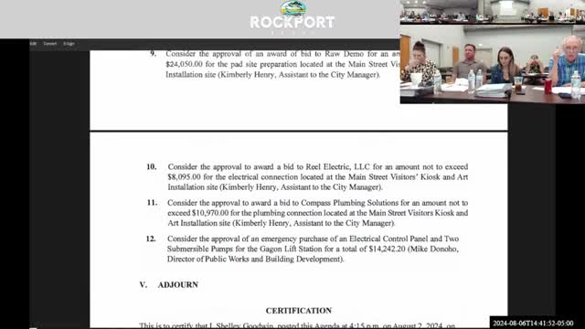 City reports emergency electrical panel and pump failures at Gaydon Street lift station; repairs under way, formal approval to follow