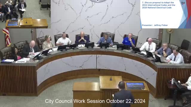 City staff present proposal to adopt 2024 ICC codes and 2023 NEC; council raises supply and enforcement concerns
