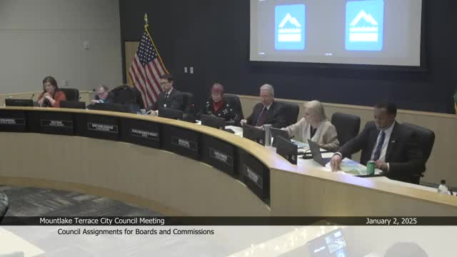 Council finalizes boards-and-commissions liaisons; city cancels Jan.16 meeting and notes Tour de Terrace retirement