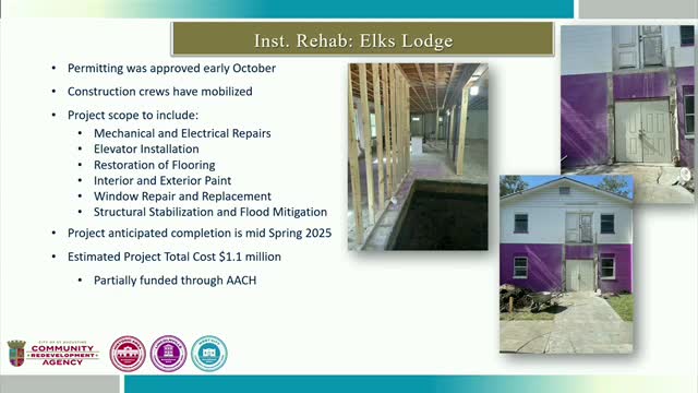 Lincolnville CRA updates: Elks Lodge and Trinity rehab work underway; MLK streetscape design and park openings noted