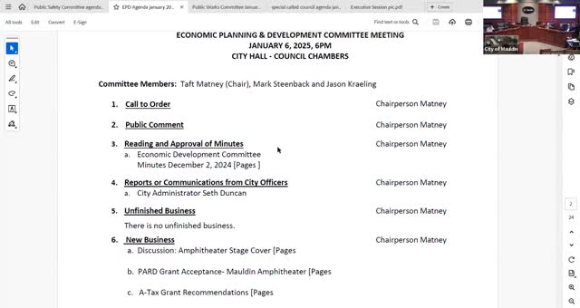 Committee backs steel stage cover plan and accepts $77,738 PARD grant; ATAX allocation forwarded to council