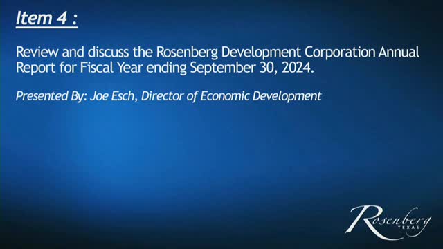 Rosenberg Development Corporation presents FY2024 annual report to council