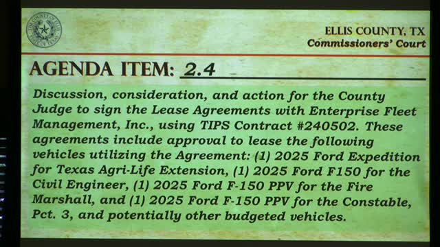 Ellis County court approves master lease option with Enterprise Fleet Management for initial fleet leases