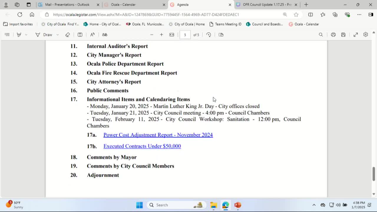 Police and fire chiefs report declines in targeted calls, pilot community-policing expansion; resident raises complaint about OPD handling