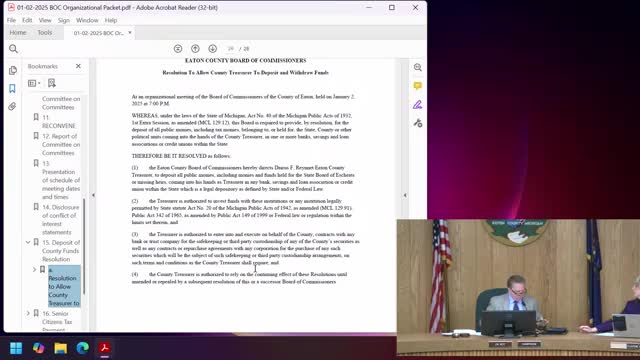 Eaton County board elects chair, adopts rules and consolidates committees; sets meeting schedule