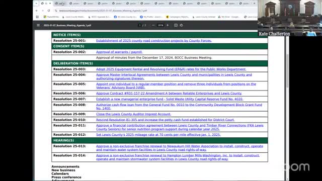 County approves 14 resolutions, including road work plan, contract amendments and two utility franchises