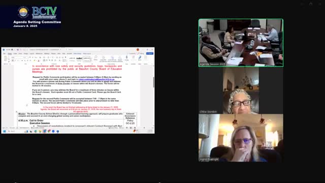 Beaufort 01 board schedules January meetings, requests one-page executive summaries and approves consent agenda