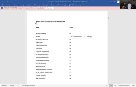 Needham PBBC approves contractor evaluations, selects outside OPM and signs multiple invoices