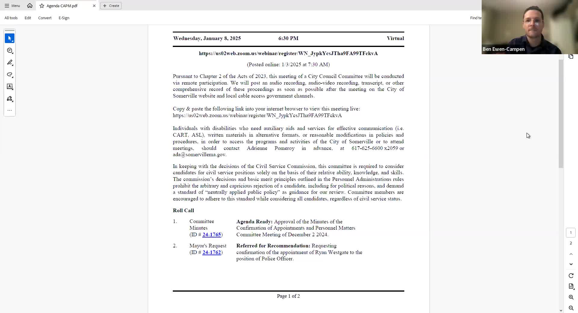 Committee approves Ryan Westgate for police officer; discussion focuses on hiring timeline and academy seats