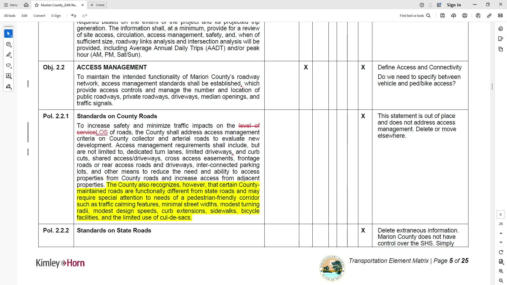 Marion County moves to strengthen access, connectivity and multimodal language; removes 'minimize gated communities' phrase