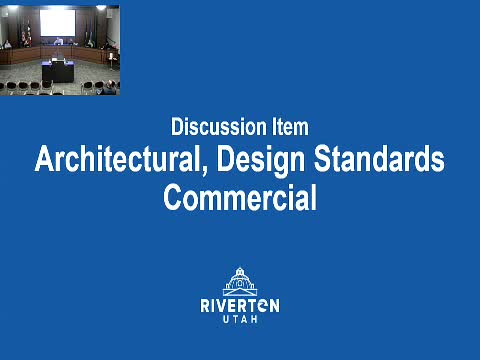 Commission reviews draft commercial architectural standards; debates glass facades, brick and prohibited materials
