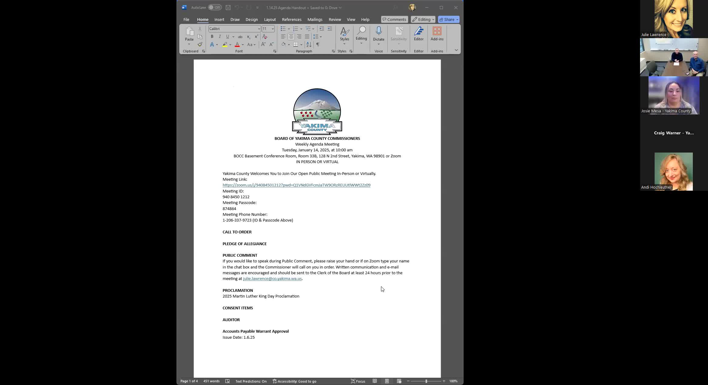 Yakima County commissioners review Jan. 14 agenda, ask department heads to flag budget efficiencies