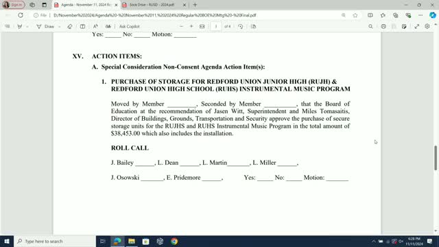 Board approves $38,453 for music storage and adopts superintendent’s 2024–25 goals