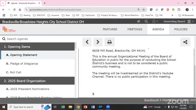 Brecksville-Broadview Heights board names officers, approves routine authorizations at organizational meeting