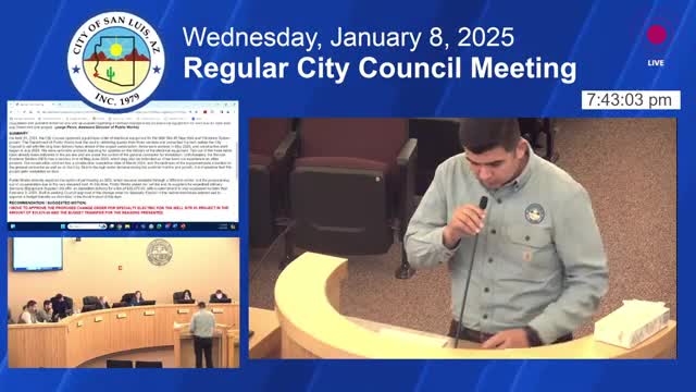 Council approves $35,670 change order to expedite electrical equipment delivery for Well Site 5 project