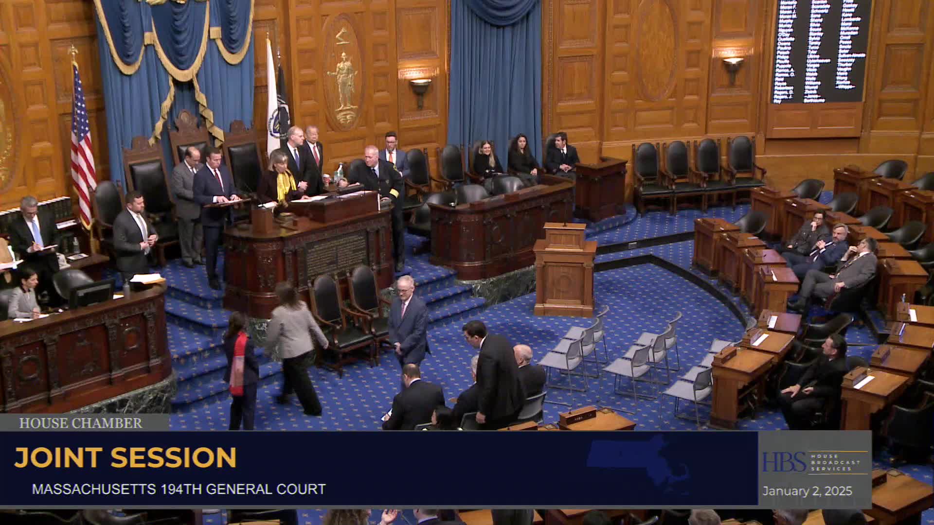 Governor and Lieutenant Governor preside as governor's councilors are sworn in at joint session