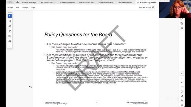 Committee directs staff to draft state code changes and to develop needs‑assessment plan for school improvement