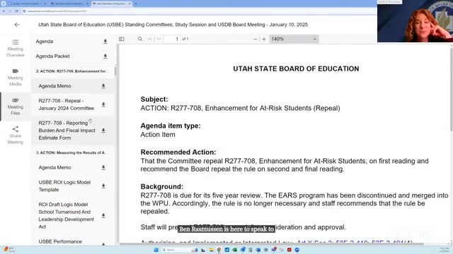 Finance committee unanimously moves to repeal rule R277-708 on first reading