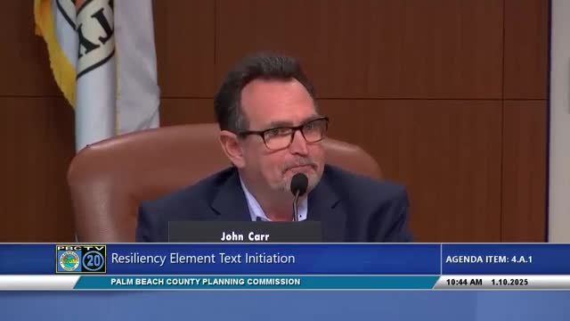 Commission initiates resiliency element text amendment after staff presentation; two commissioners dissent