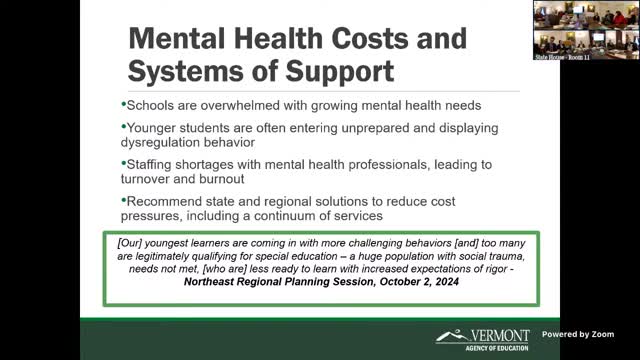 Vermont schools report higher student mental‑health acuity and special‑education demand; AOE says costs cannot yet be quantified