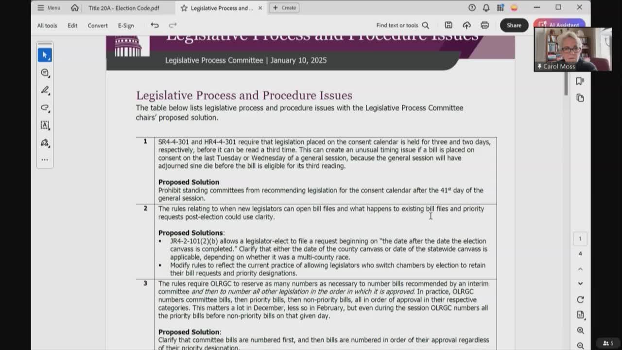 Committee reviews 15 procedural issues and votes to open three bill files to implement changes