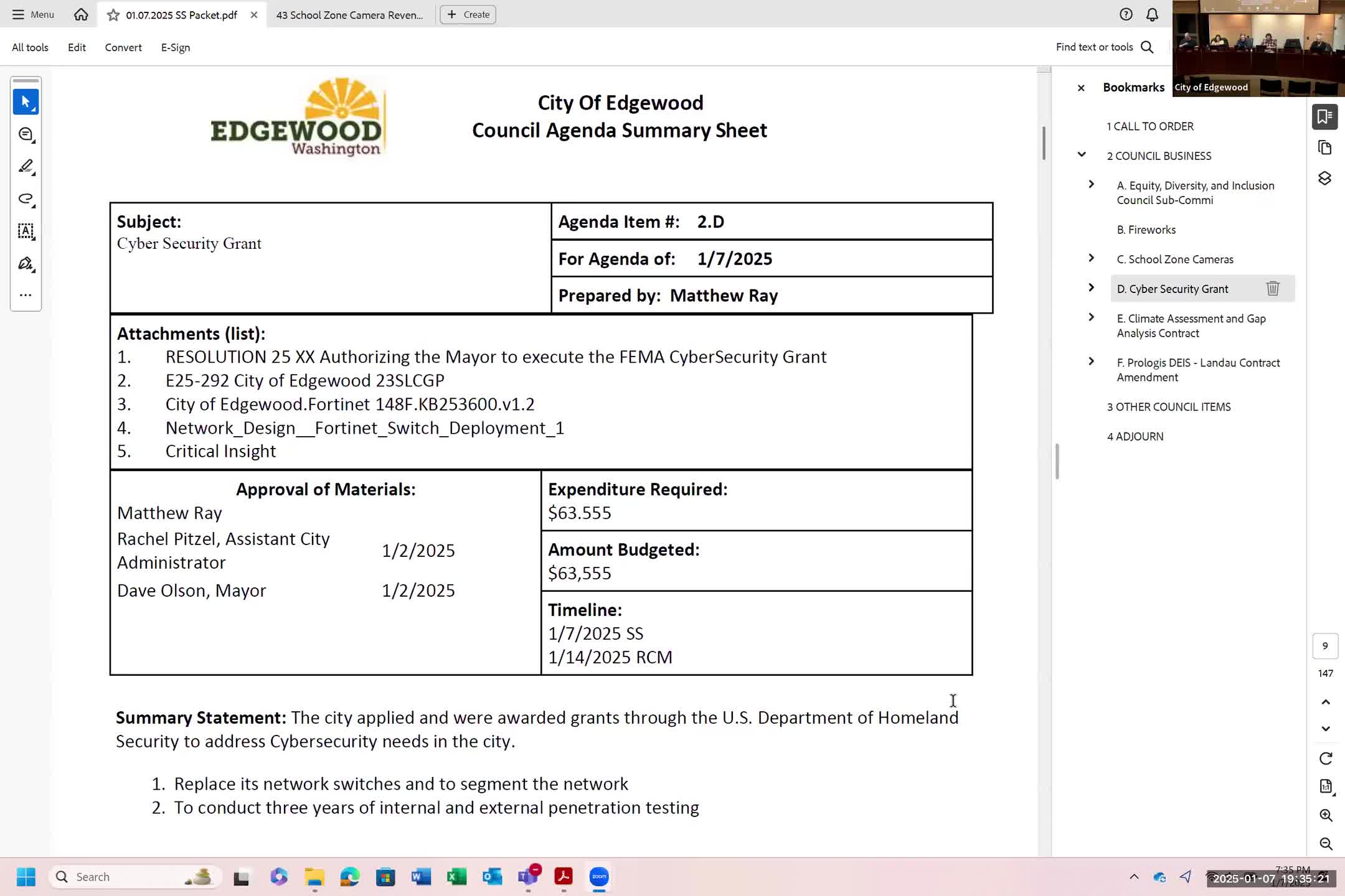 Edgewood to accept FEMA cybersecurity grant to replace switches and fund penetration testing