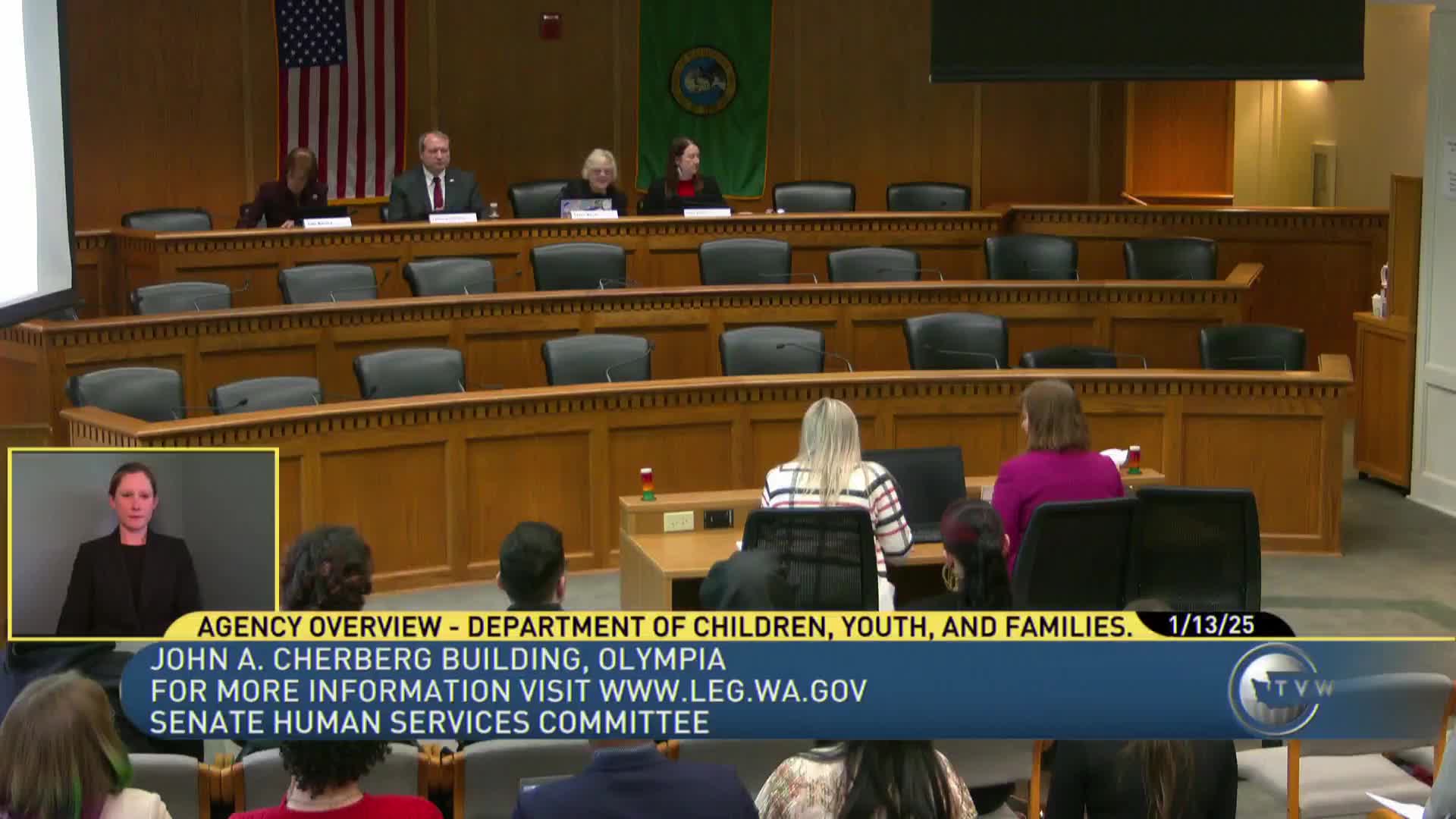 DCYF tells Senate committee prevention work grew while deeper-end placements fell; kinship and DS settlement changes cited