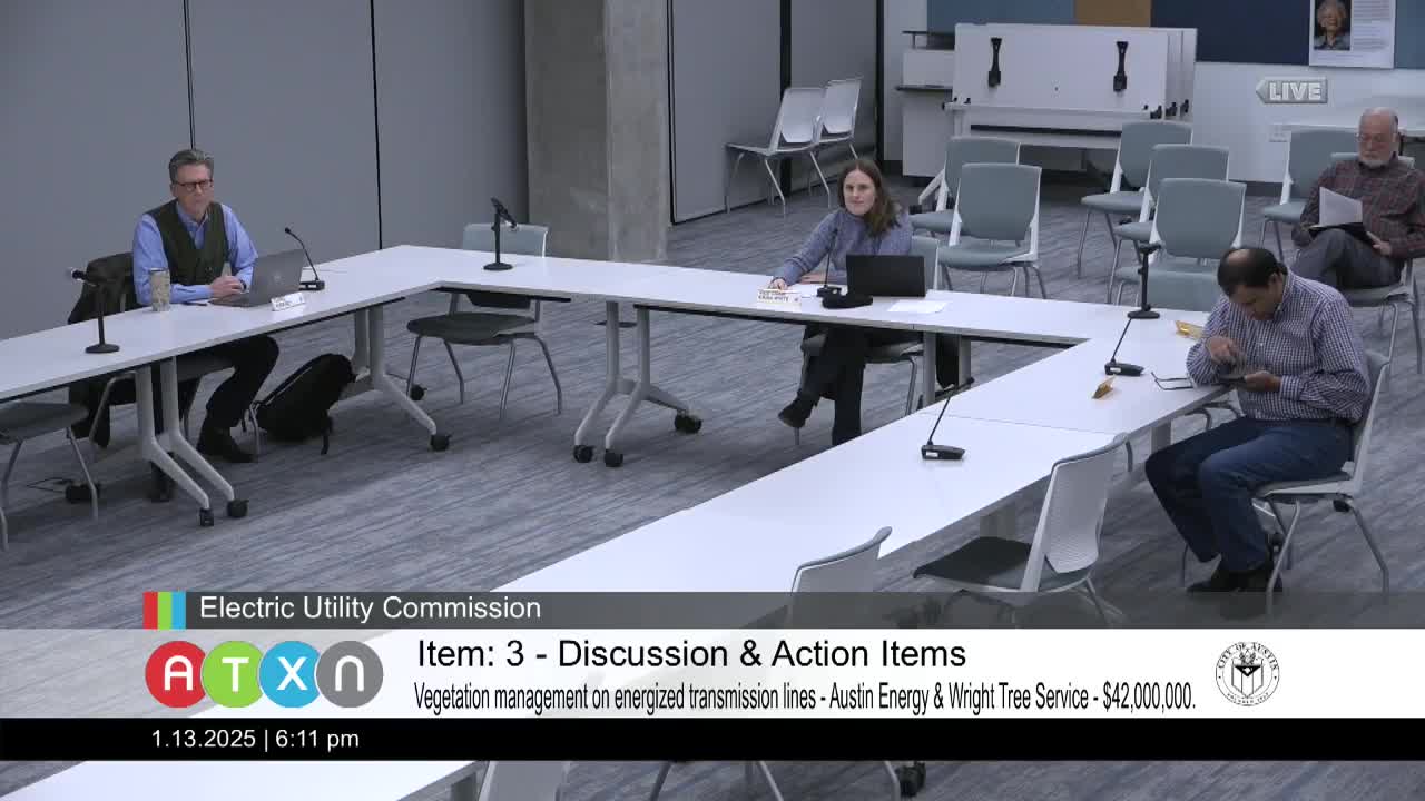 Commission discusses tree-trimming contractor training as consent items including vegetation contracts are approved