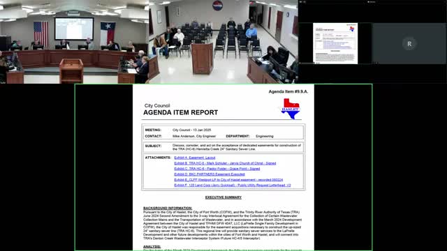 Haslet council accepts easements, awards $1.38 million contract for 24-inch Henrietta Creek sewer line