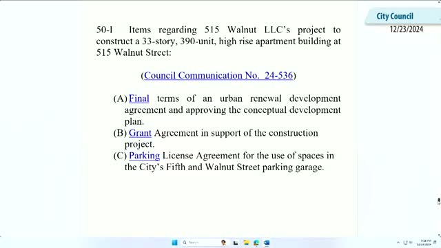 Des Moines council approves preliminary terms for 33‑story 515 Walnut tower after debate over apprenticeships and payroll oversight