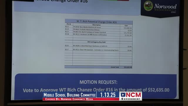 Committee approves Change Order 16 to add medical call buttons, cameras, guardrail and electrified door hardware