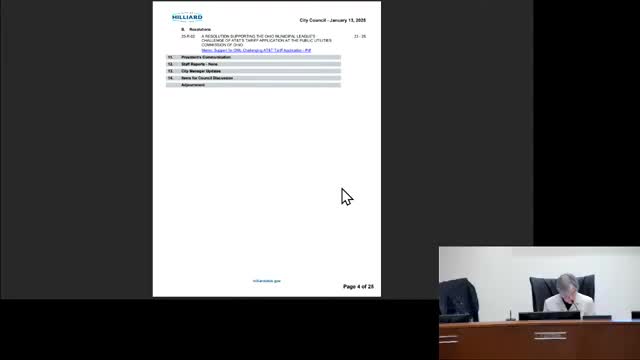 Hilliard Council backs Ohio Municipal League in challenge to AT&T tariff change at PUCO