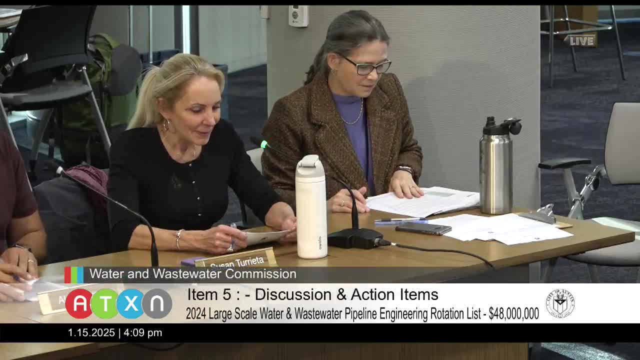 Water and Wastewater Commission approves pipeline and lift-station contracts; consent items passed unanimously