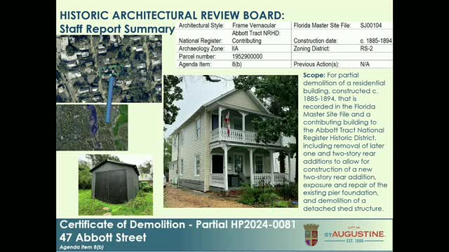 HARB continues partial-demolition review at 47 Abbott Street, asks for smaller, better-differentiated addition