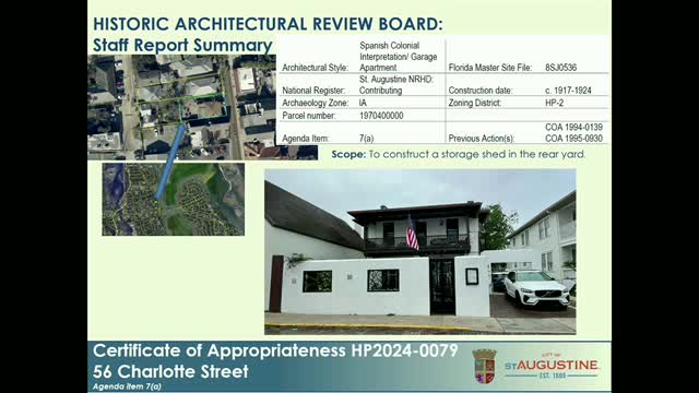 HARB continues review of backyard storage shed at 56 Charlotte Street, directs relocation and design changes