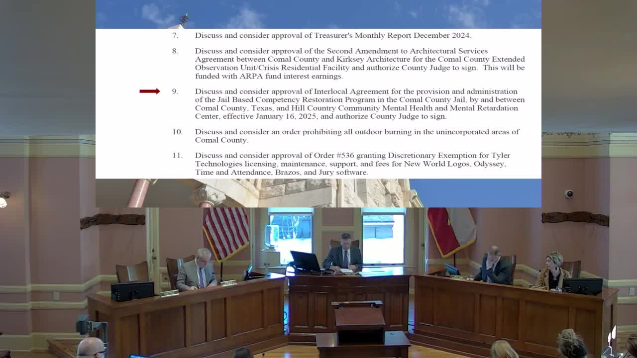 Comal County approves interlocal with Hill Country MHMR for jail‑based competency restoration program