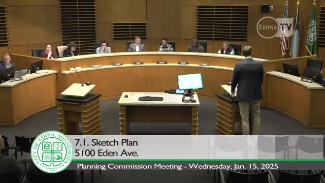 Opus presents 5-story office sketch plan for 51100 Eden Avenue; planners flag parking and activation questions