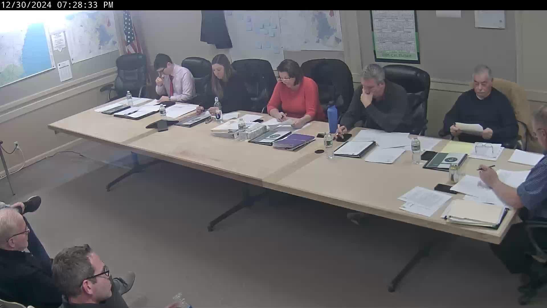 Selectmen discuss warrant articles: roads, courts, park drainage, police and fire equipment; many amounts to be finalized