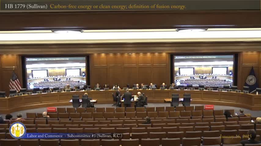 Subcommittee approves brief bill to define "fusion energy" in state code as Virginia welcomes proposed fusion plant