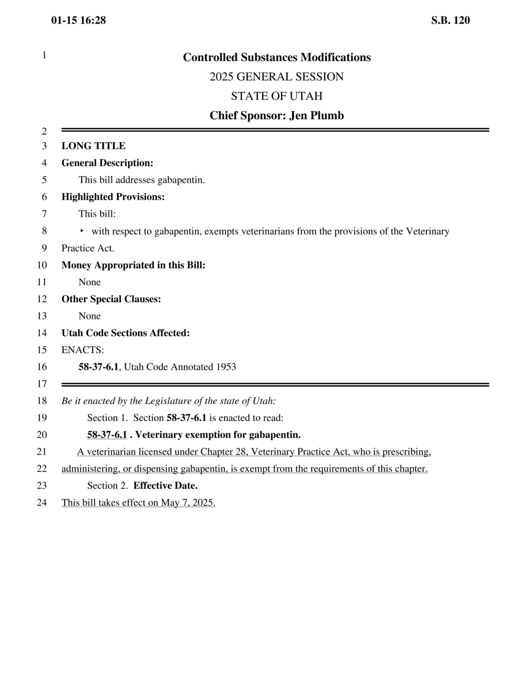 Utah legislators approve gabapentin exemption for veterinarians in new bill