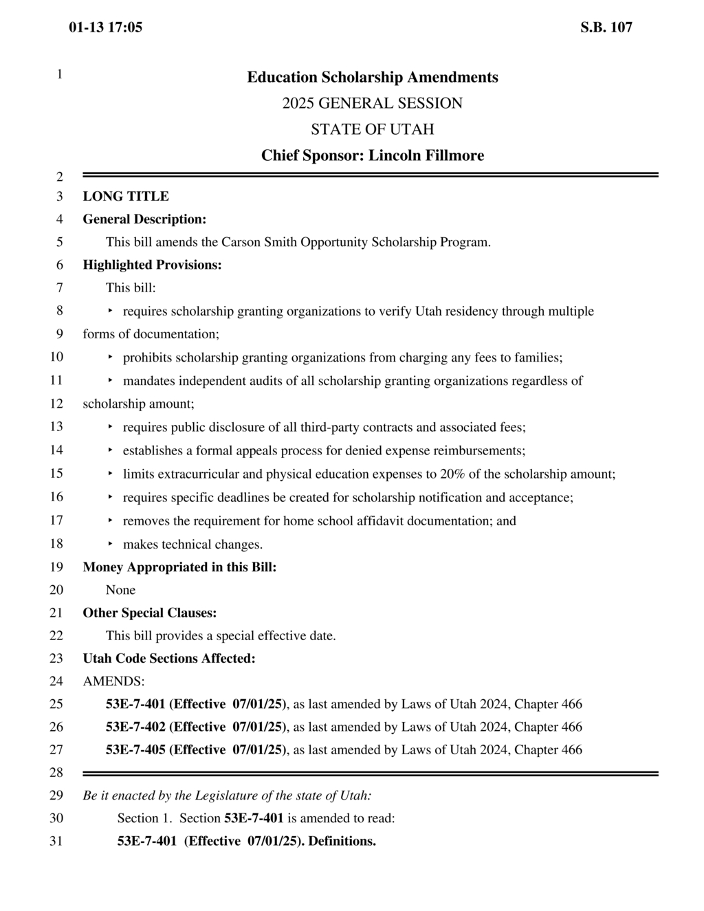Utah bill amends Carson Smith scholarship program requiring stricter verification and transparent practices