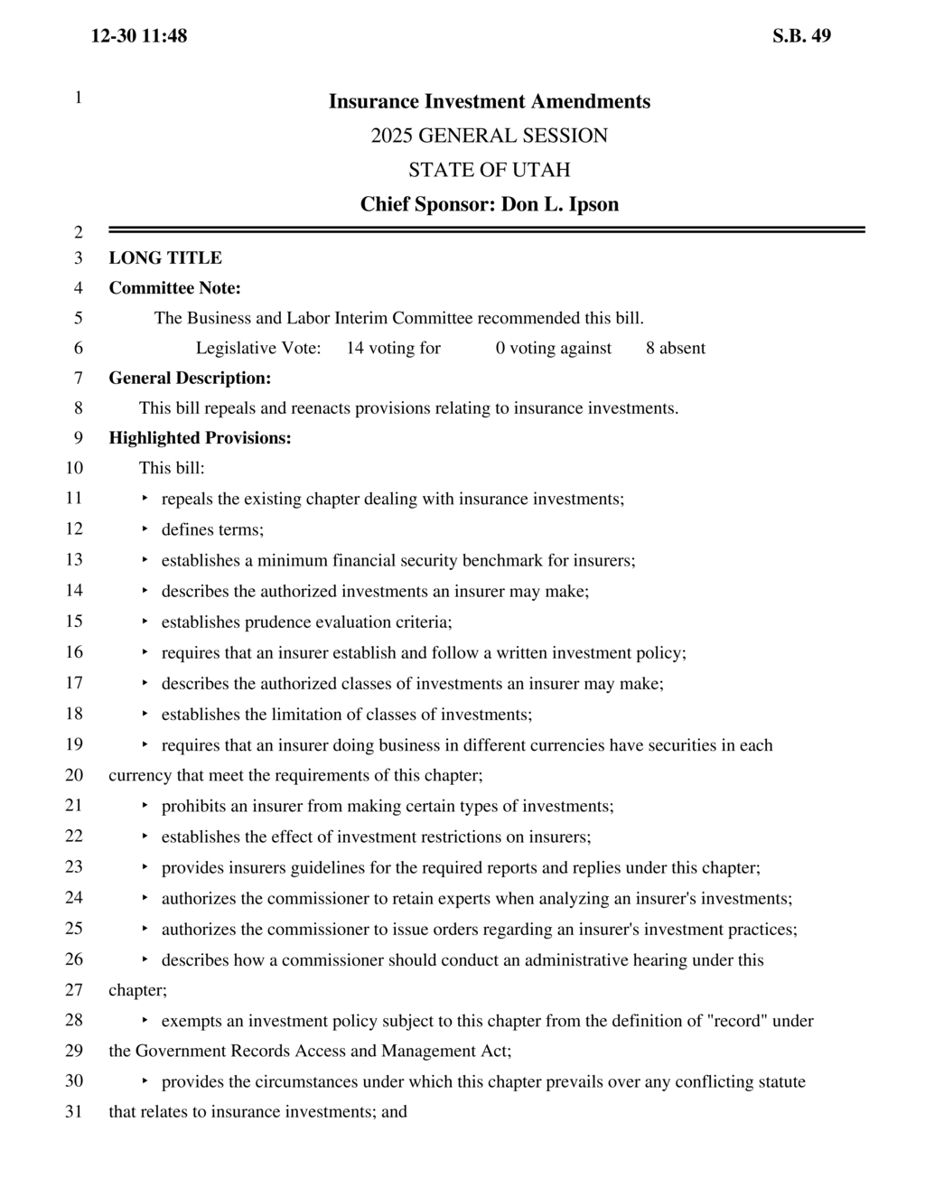 Commissioner sets new financial security benchmarks for insurers under S.B. 49