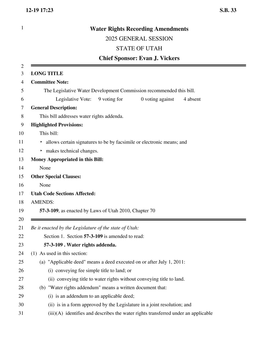 Utah Legislature amends water rights recording process with new electronic signature provisions