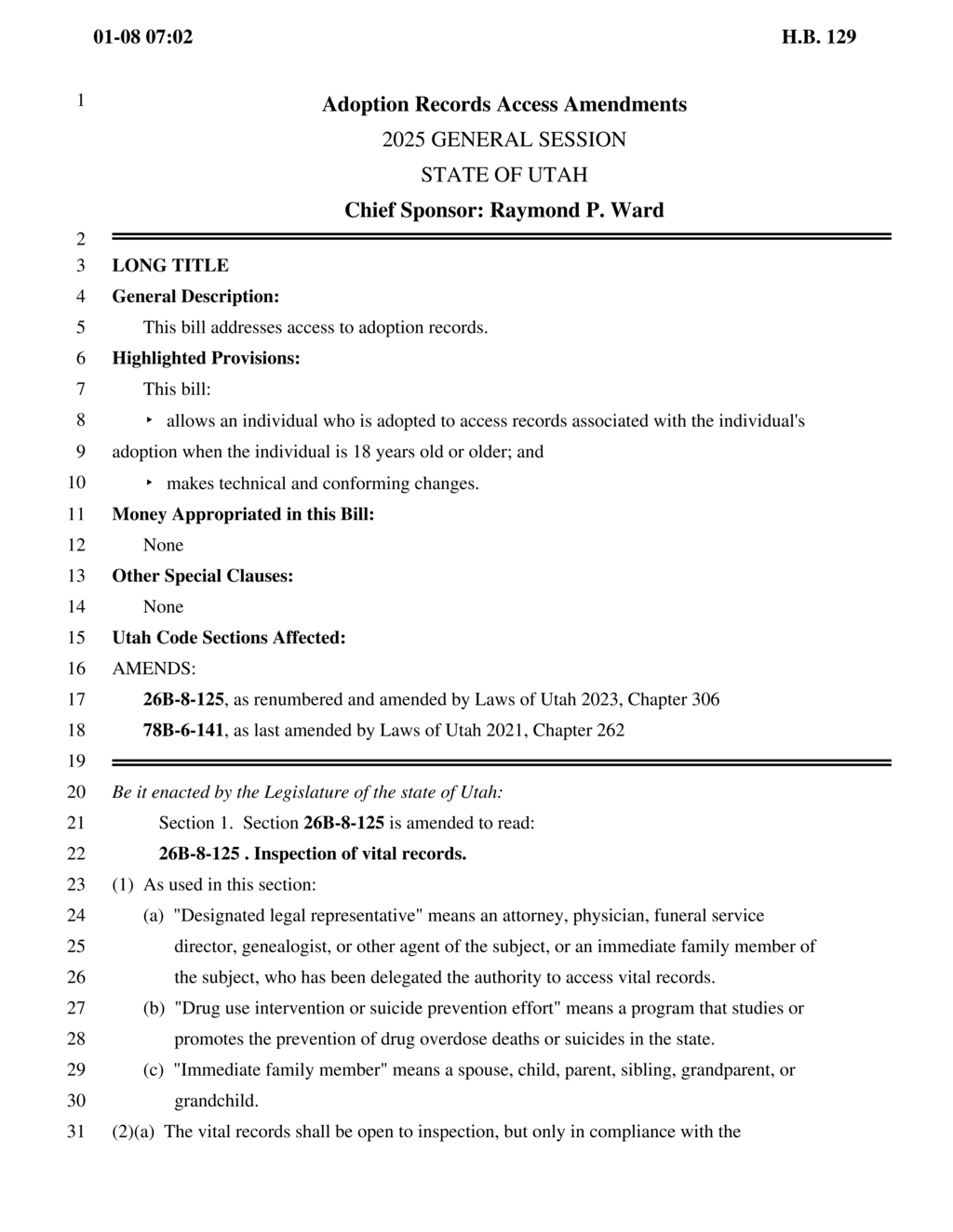 Utah bill grants adopted individuals access to their adoption records at age 18